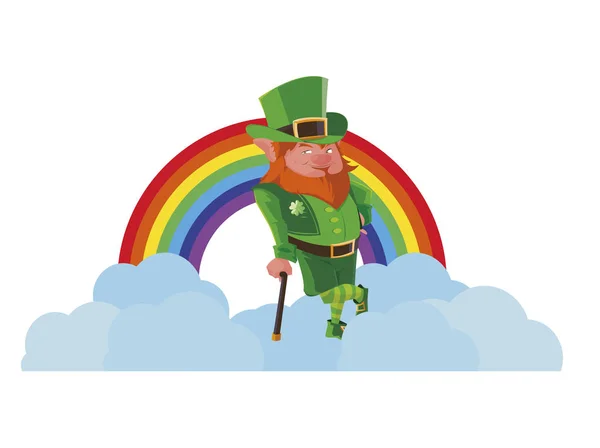 Saint patrick lemprechaun baston ve rainbow ile — Stok Vektör