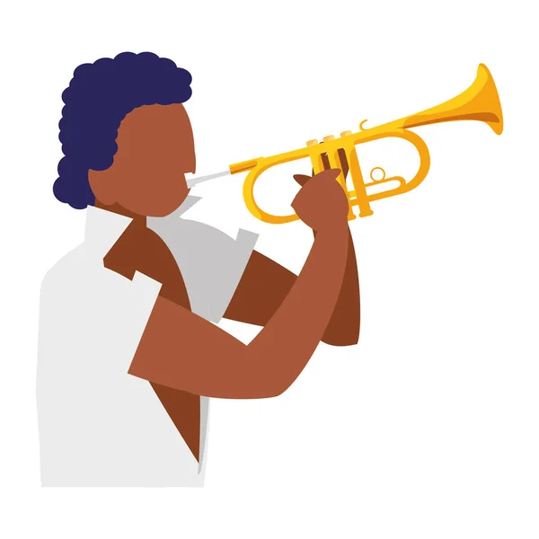 Musicien tropical noir jouant du personnage de trompette — Image vectorielle