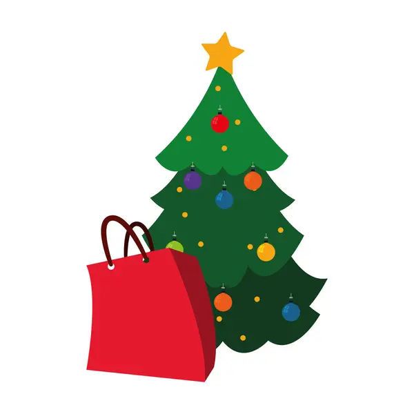 Weihnachtsbaum und Papiertütendekoration — Stockvektor