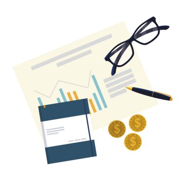 ofis malzemeleri ve finansal belgeler