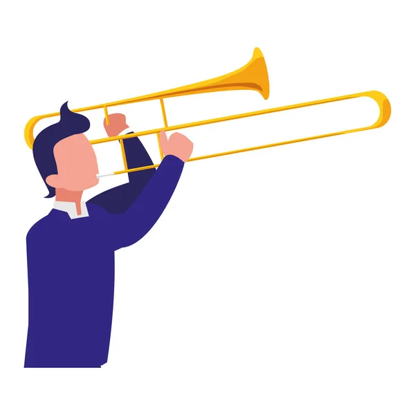 Musicista suonare tromba personaggio — Vettoriale Stock