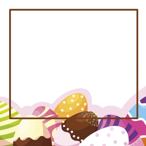 Happy easter eggs painted frame — Stock Vector