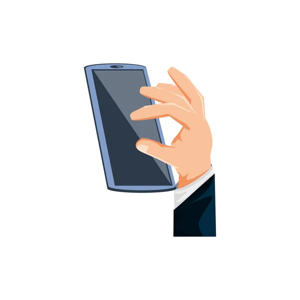 Hand with smartphone device isolated icon — Stock Vector