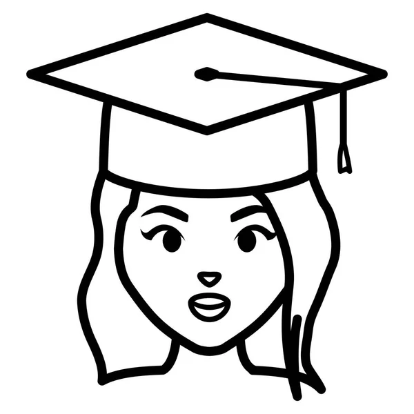 Joven estudiante graduado chica cabeza carácter — Vector de stock