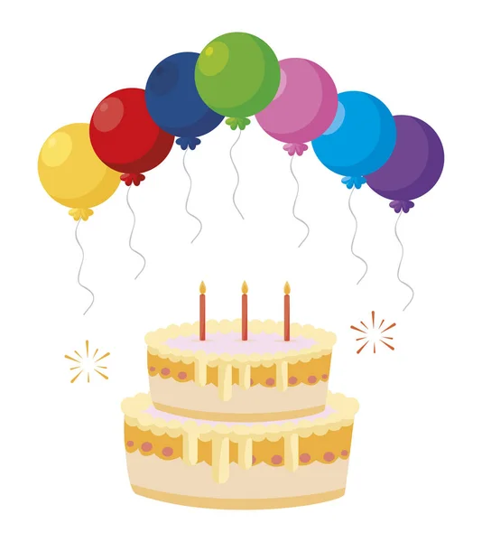 甜蛋糕生日与气球氦 — 图库矢量图片