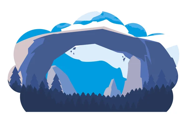 Rochers avec forêt paysage de neige scène — Image vectorielle