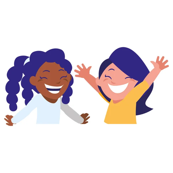 Feliz interracial niñas personajes — Archivo Imágenes Vectoriales