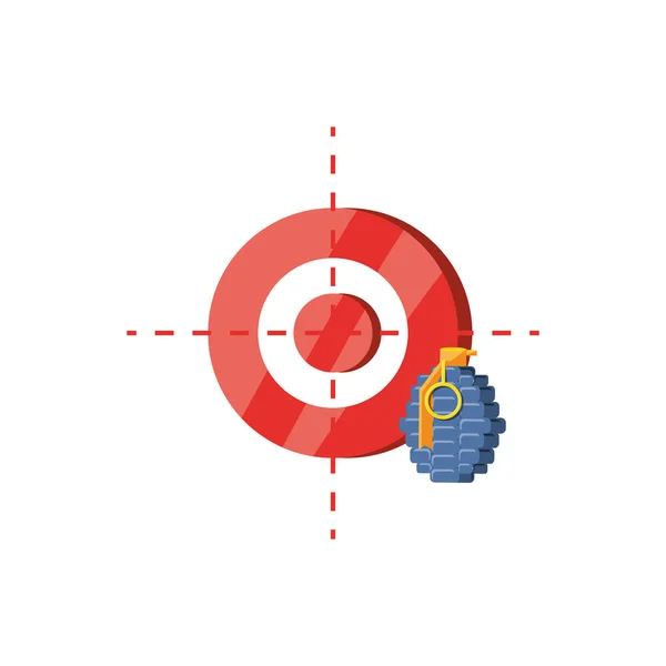 Explosivo de granada con el icono de objetivo aislado — Vector de stock