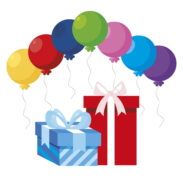 礼物与气球氦的礼品盒 — 图库矢量图片