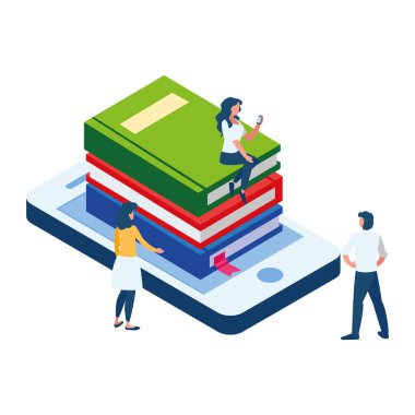 ders kitapları smartphone ve mini insanlarla kazık