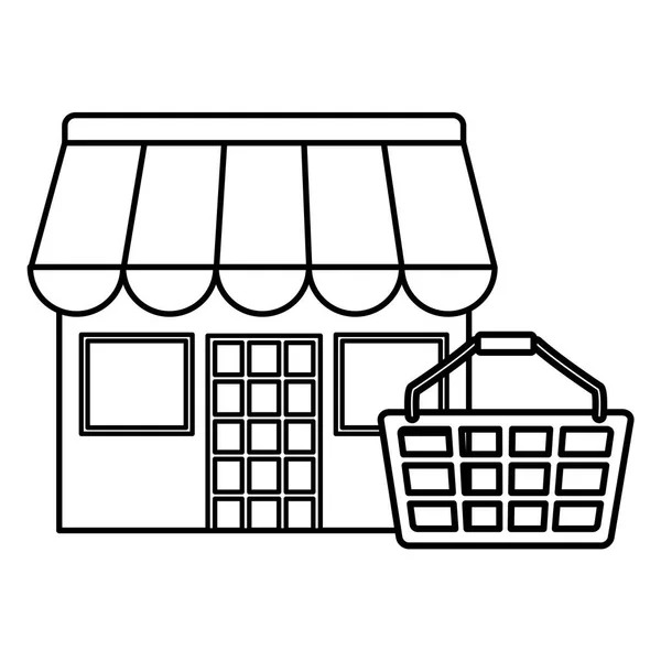 Warenkorb mit Ladengebäude — Stockvektor
