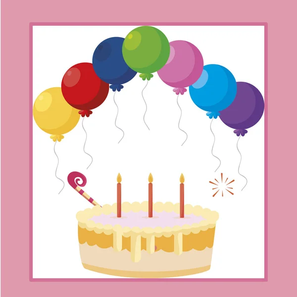 Sweet cupcake birthday with balloons helium frame — Stock Vector