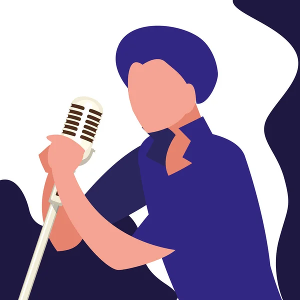 Chanteur avec personnage de microphone — Image vectorielle