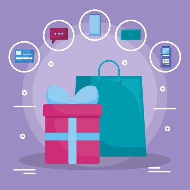 Hediye kutulu alışveriş torbası.