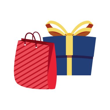 hediye kutusu ve beyaz arka plan üzerinde çanta