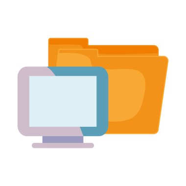 bilgisayar ve beyaz arka plan üzerinde klasör