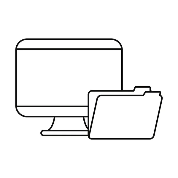 Computador e pasta no fundo branco — Vetor de Stock