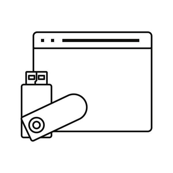 Sitio web y usb sobre fondo blanco — Vector de stock