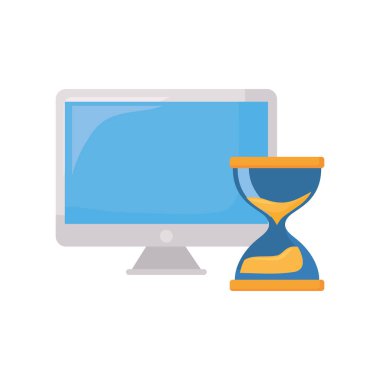 bilgisayar ve beyaz arka plan üzerinde kum saati