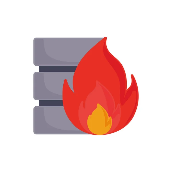 Base de datos servidor fuego sobre fondo blanco — Vector de stock