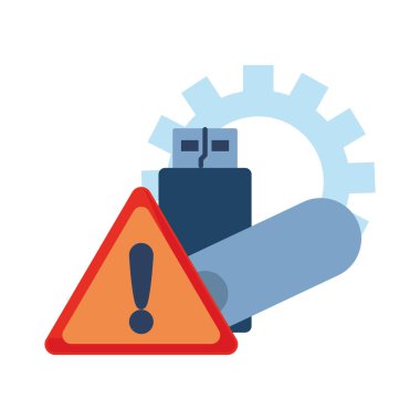 USB uyarı beyaz arka plan üzerinde dişli