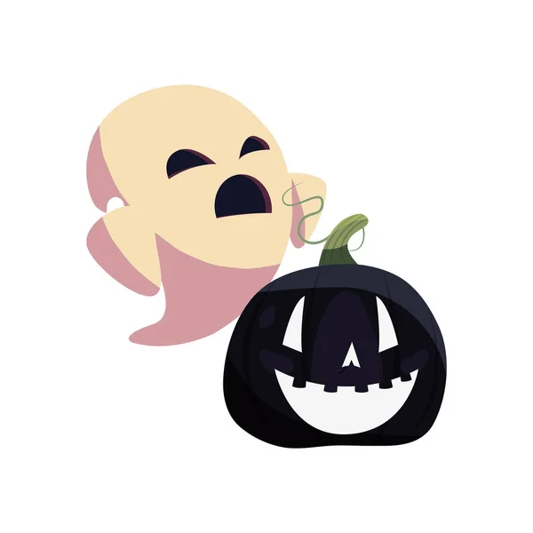 Halloween ghost with black pumpkin - Stok Vektor