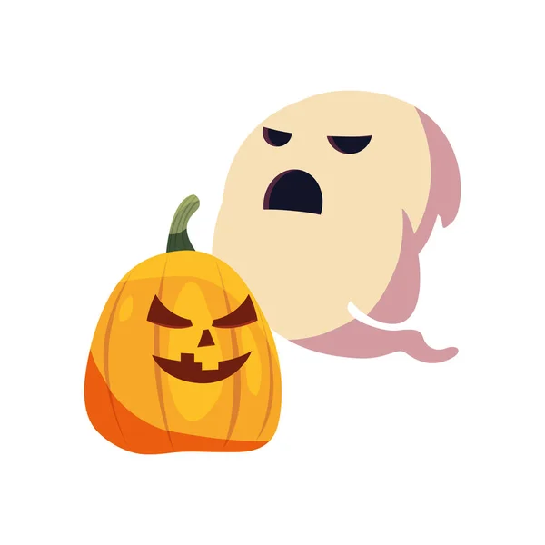 Fantasma de Halloween com abóbora —  Vetores de Stock