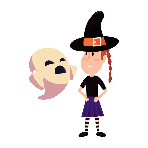 Dziewczyna w halloween kostium z ghost — Wektor stockowy