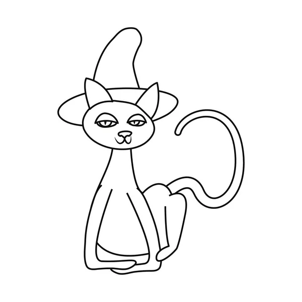 Gato halloween y bruja sombrero — Vector de stock