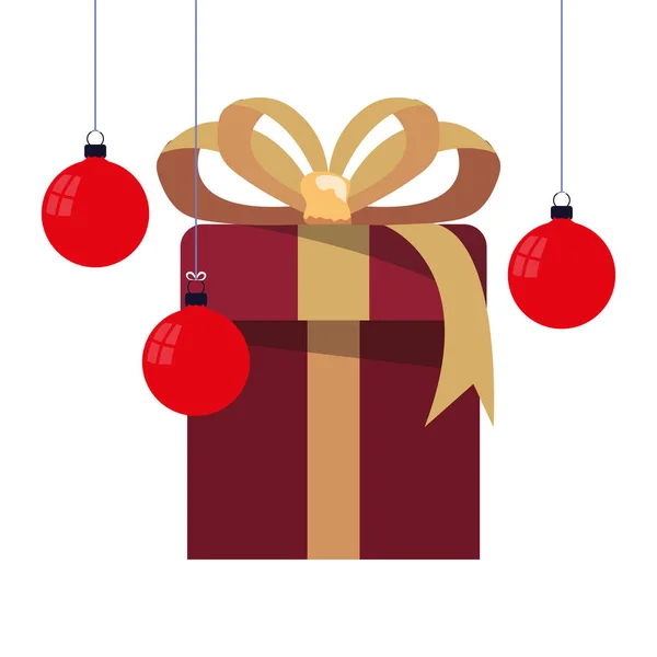 Χριστούγεννα δώρο κουτί και κόκκινο μπάλες — Διανυσματικό Αρχείο