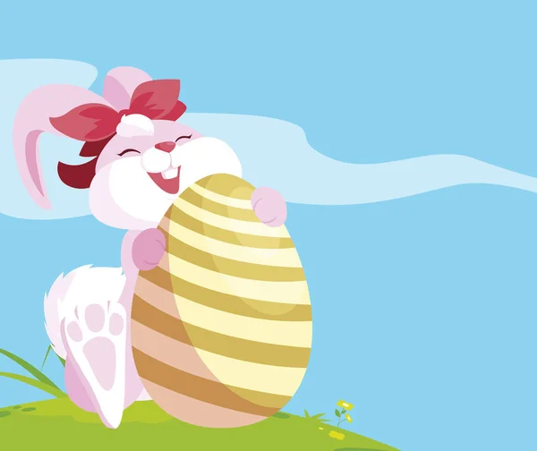 Mignonne lapin Pâques femelle avec oeuf peint dans le camp — Image vectorielle