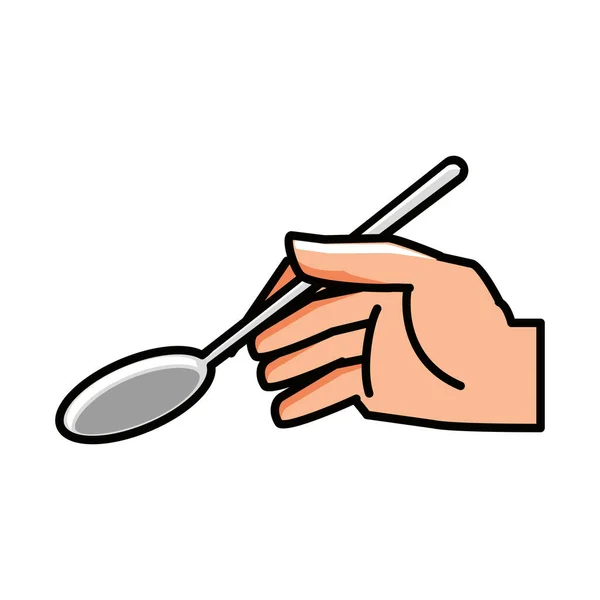 Hand met keuken lepel geïsoleerde pictogram — Stockvector