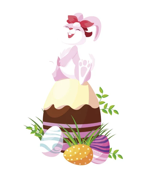 Mignonne lapin Pâques femelle avec oeuf peint — Image vectorielle