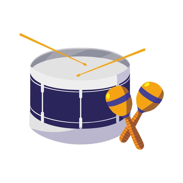 Instrumentos de tambor y maracas musicales — Vector de stock