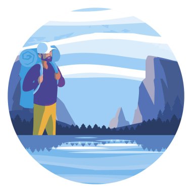 seyahat çantası çimen ile maceracı adam