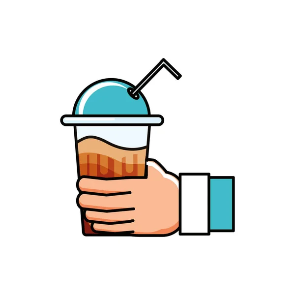 Hand with delicious milkshake of coffee — Stock Vector