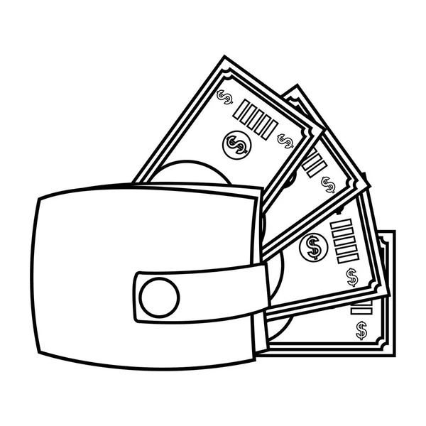 Portemonnee met rekeningen dollars — Stockvector