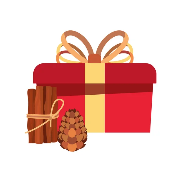 Christmas gift box cinnamon pinecone decoration — Stock Vector