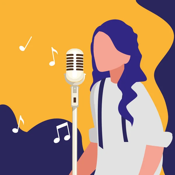 Female singer with microphone character — Stock Vector