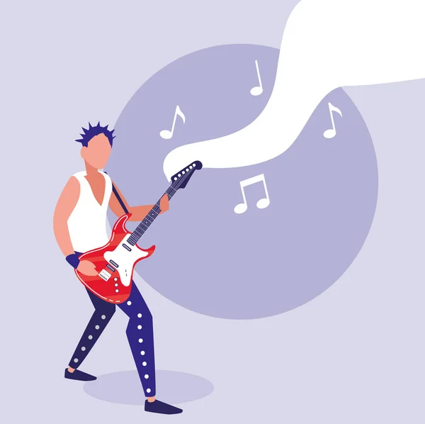 Rocker man jouer de la guitare personnage électrique — Image vectorielle