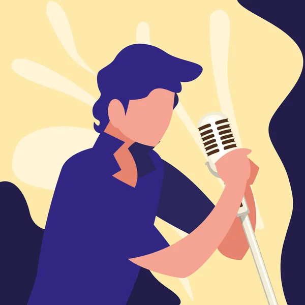 Chanteur avec personnage de microphone — Image vectorielle