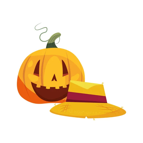 Halloween pumpkins and hat costume — Stock Vector