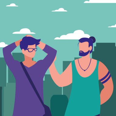 Şehirde yürüyen adamlar.