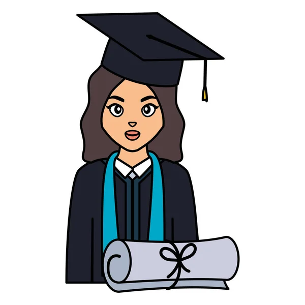 Joven estudiante graduado chica con diploma — Vector de stock