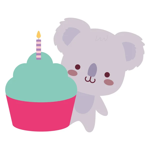 Lindo y pequeño koala con pastel dulce — Vector de stock