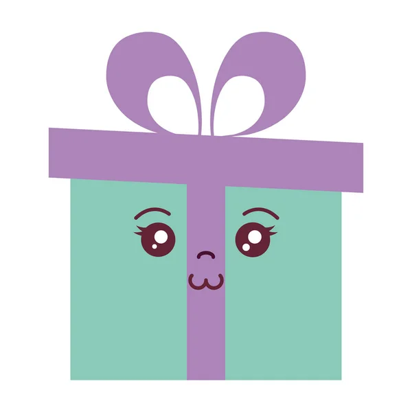 Boîte cadeau présent kawaii caractère — Image vectorielle