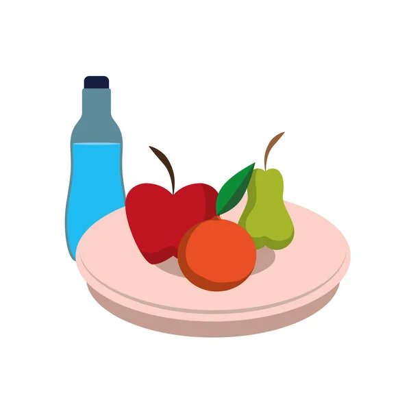 Dish with fruits and water bottle — Stock Vector