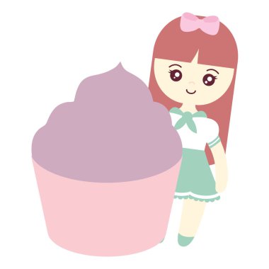 tatlı pasta ile şirin ve küçük kız