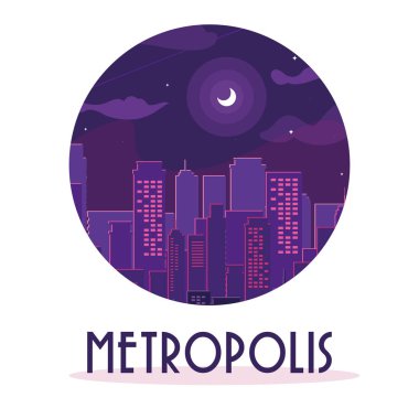 Metropolis cityscape binalar ile mor gökyüzü
