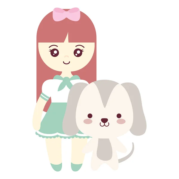 Niedlich und kleiner Hund mit Mädchen — Stockvektor